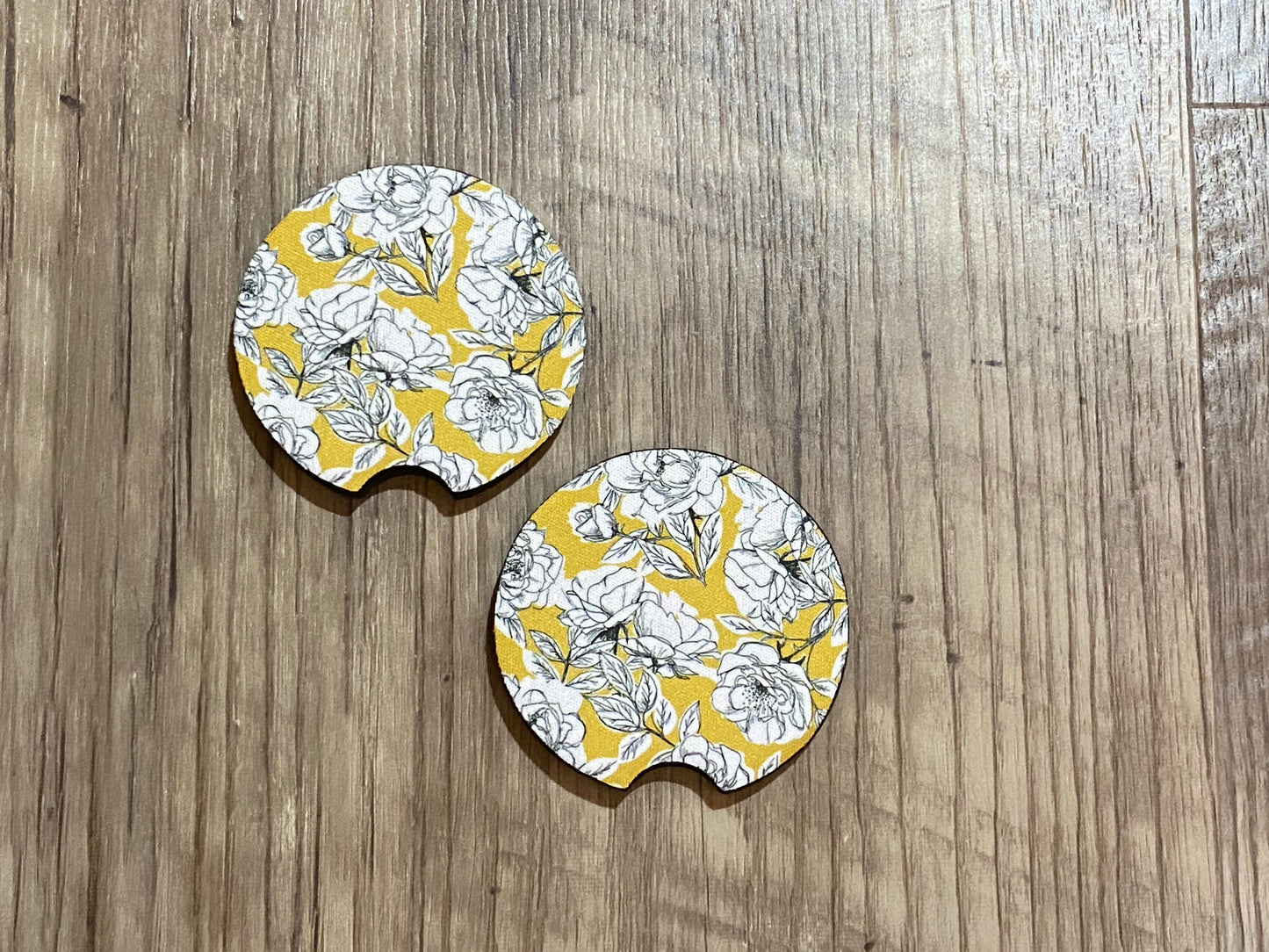Mustard & White Flowers Car Coaster