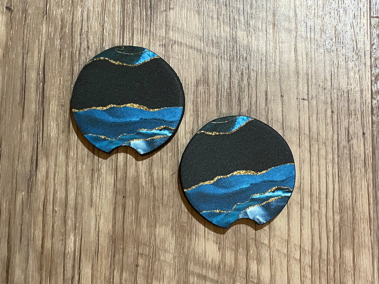 Black and Blue Geode Car Coaster