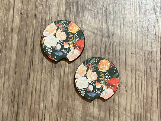 Green Fall Flowers Car Coaster